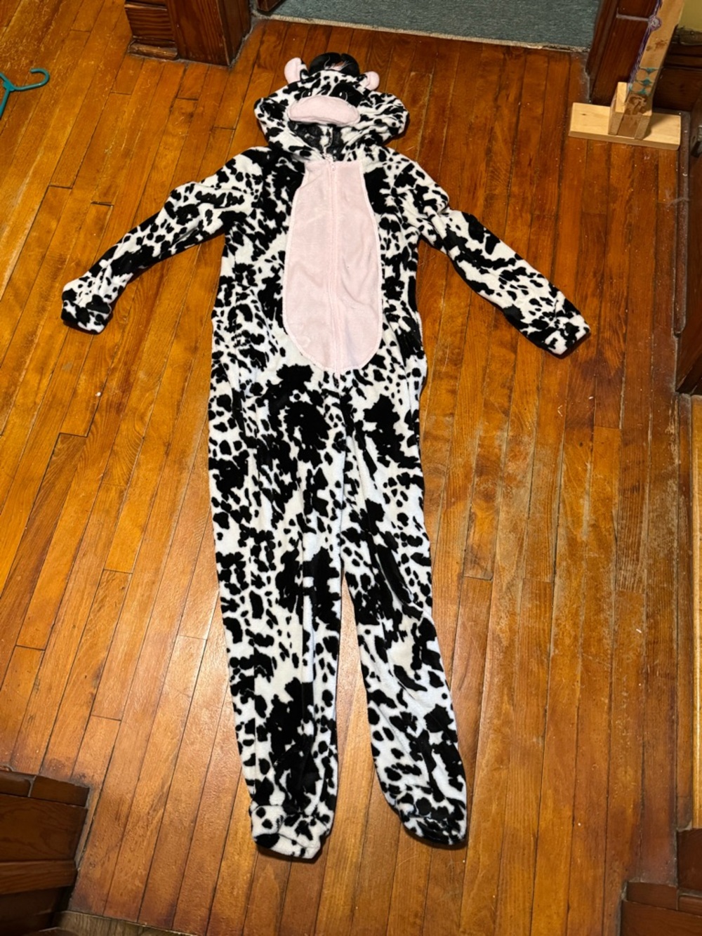 Secret Treasures Black & White Cow Print Plush Pajama Onesie with Pink Belly